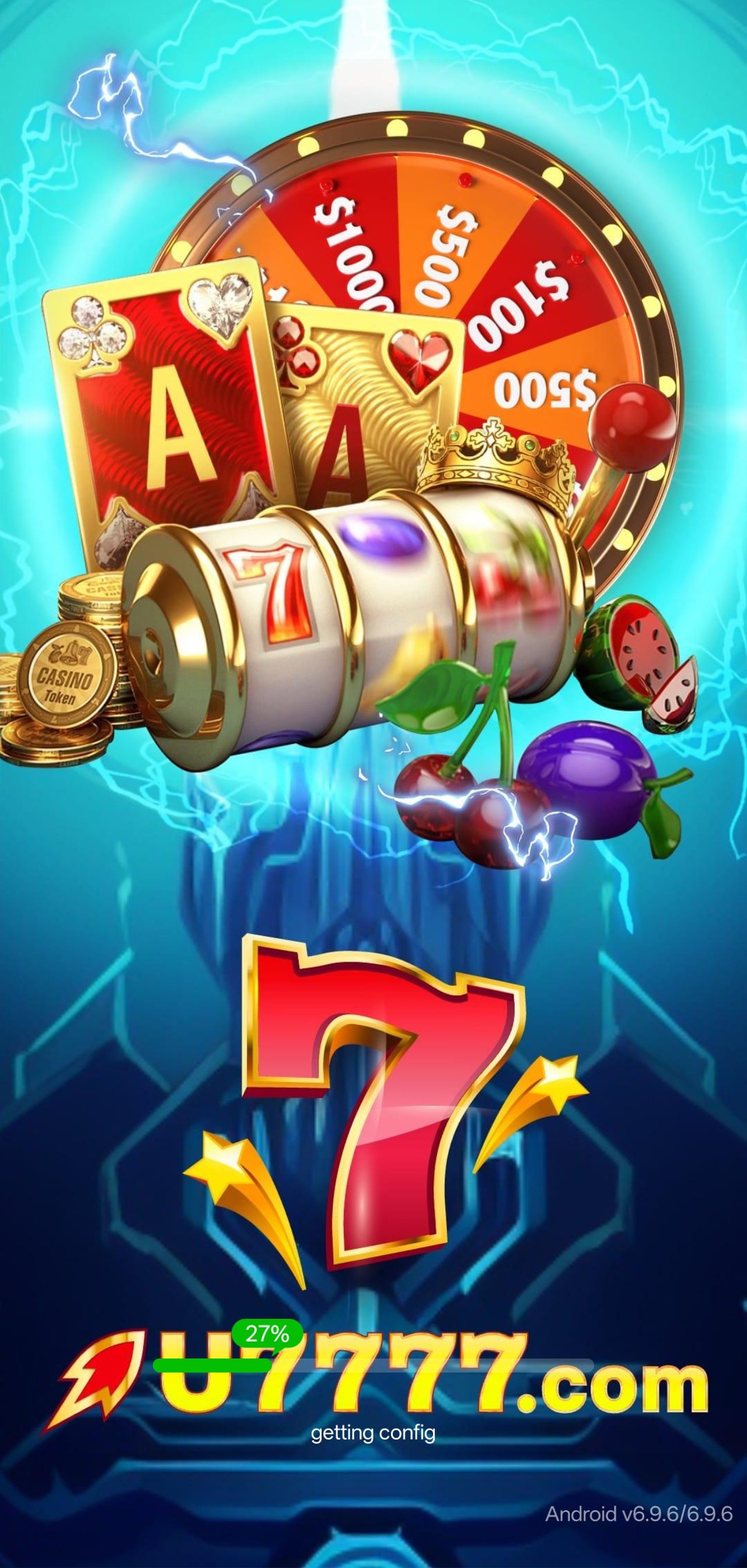u7777 app splash screen with slot reel artwork